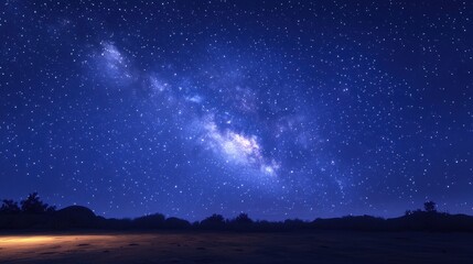 Naklejka premium Vast Night Sky with Stars and Milky Way in Dark Blue Hues