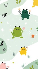Obraz premium Cute Frogs with Flowers in a Whimsical Garden