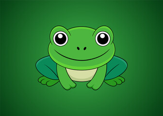 Green frog sitting on a leaf with a wreath of flowers. Cartoon style. Vector illustration