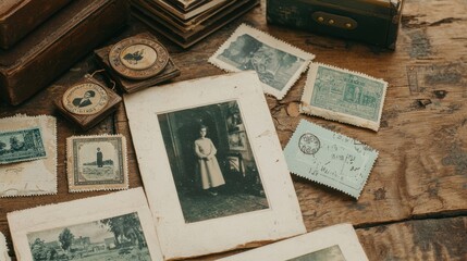 Antique Collection of Vintage Photographs, Stamps, and Postcards