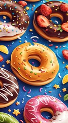 Delicious Glazed Donuts with Sprinkles and Fruit