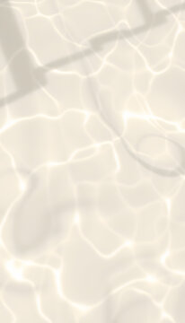 Abstract summer banner background Transparent beige clear water surface texture with ripples and splashes. Water waves in sunlight with copy space Cosmetics moisturizer micellar toner emulsion, pixe