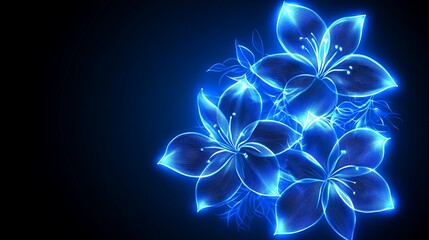 Glowing Blue Flowers Dark Background Artistic Design