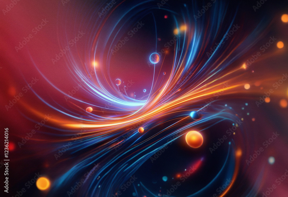 Poster abstract sci-fi background created with a double exposure technique. swirling, luminous orange and b