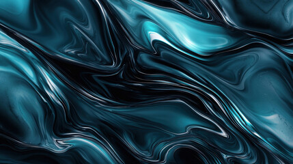 Obraz premium Abstract black and teal liquid texture with glossy reflections
