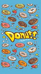Fototapeta premium Donuts Falling on a Blue Background