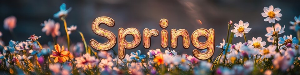 inscription spring top view. Selective focus