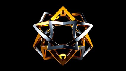 Futuristic Geometric Gold and Silver Star on Black Background
