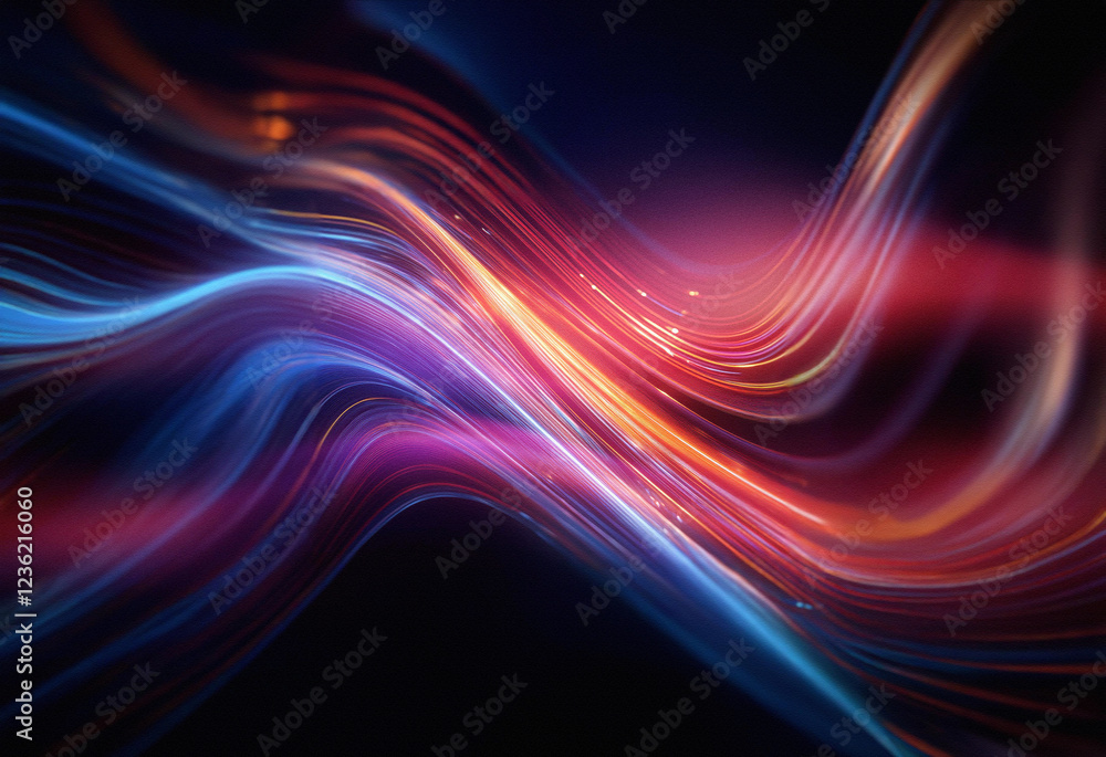 Poster abstract sci-fi background featuring vibrant, flowing light streaks in a double exposure style. the 