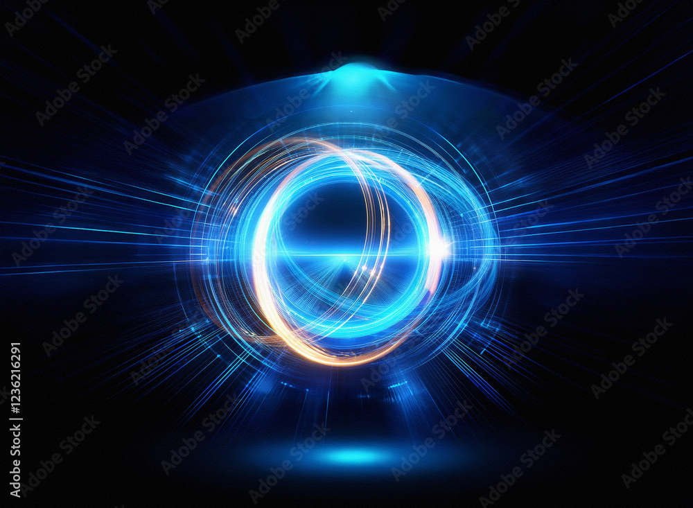 Leinwandbilder Abstract sci-fi background featuring a glowing, double exposure circular light effect.  Dynamic energy and futuristic technology are visually represented.