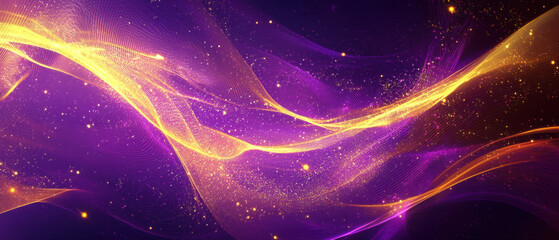 Obraz premium Golden flowing energy ribbons on deep violet background