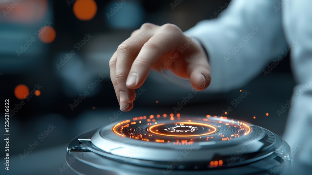 Poster futuristic and innovative business communication platform featuring a glowing holographic interface 