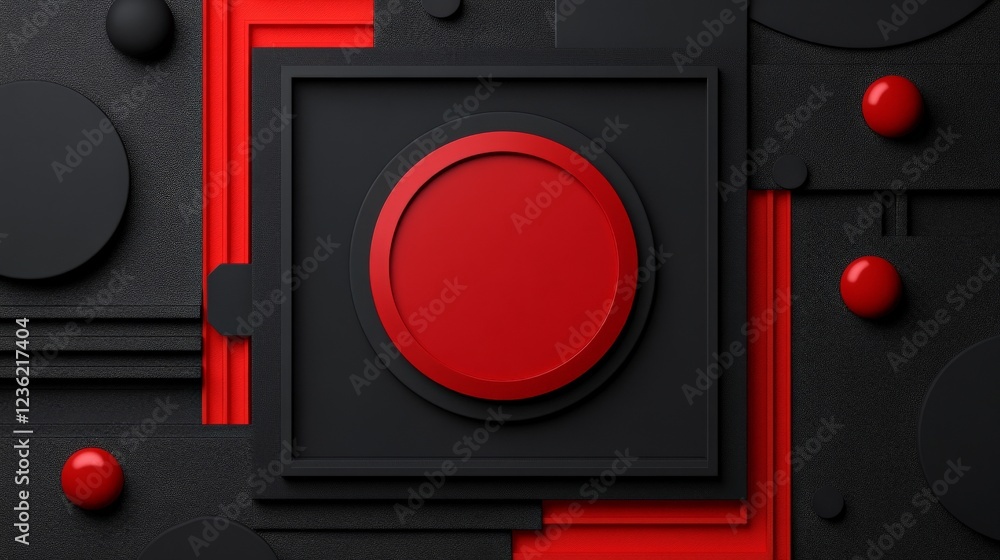 Poster red and black abstract: a bold, graphic design featuring a vibrant red circle set within a black squ