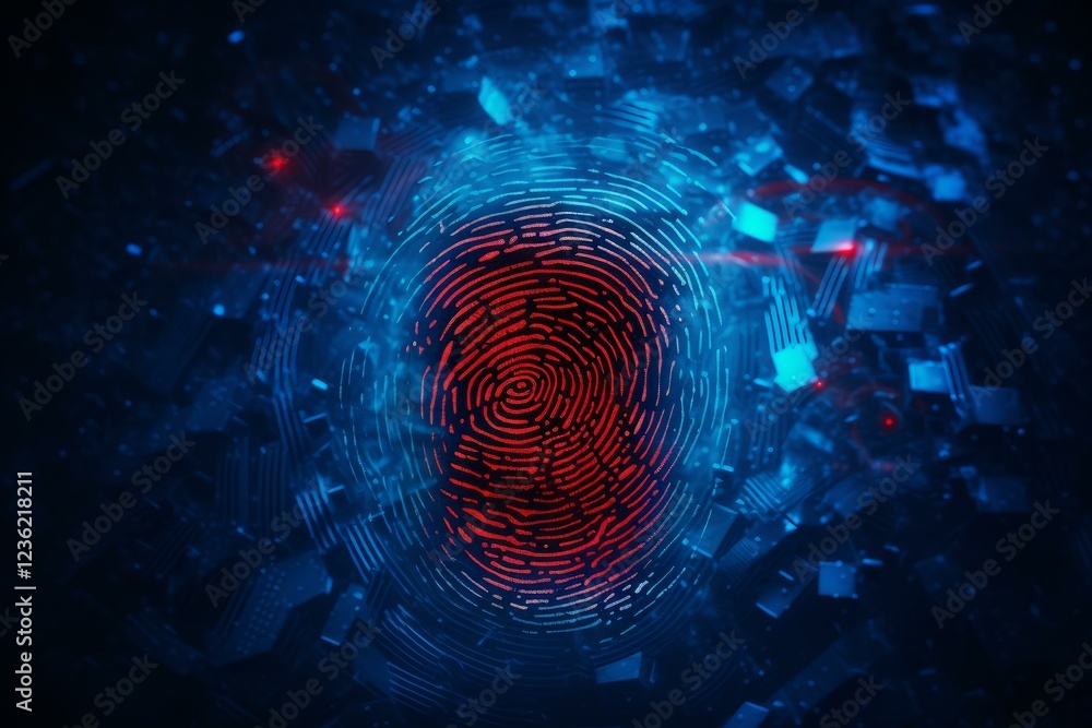 Canvas Prints fingerprint glowing in futuristic digital environment representing cybersecurity, biometric authenti