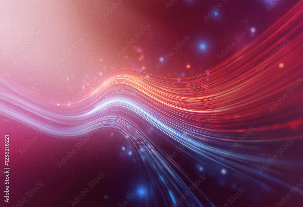 Poster abstract sci-fi background featuring a double exposure effect. glowing red and blue streaks curve ac