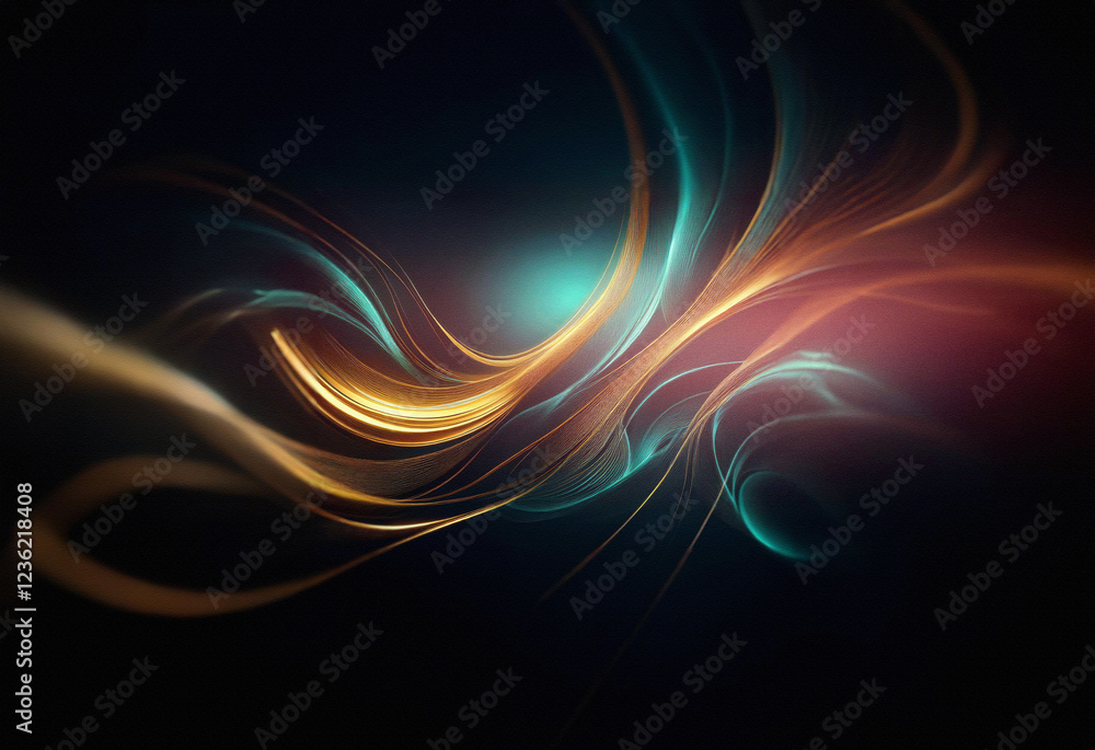 Poster abstract sci-fi background featuring a double exposure effect. swirling, luminous colors create a dy
