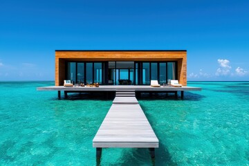 Fototapeta premium Extravagant Overwater Villa with Glass Floors in a Tropical Oasis of Turquoise Serenity A Luxurious Retreat Offering Unparalleled Privacy Relaxation
