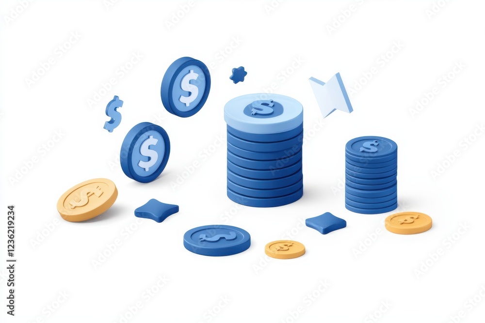 Poster detailed financial data report icon design featuring stacked coins charts and graphs representing va