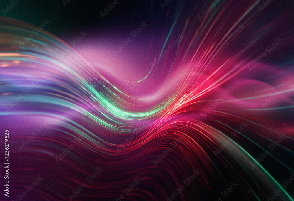 Poster abstract sci-fi background featuring a double exposure effect. vibrant, swirling, luminous lines cre