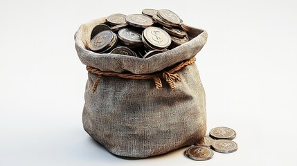 A money bag filled with coins and cryptocurrencies, symbolizing financial wealth and smart investments.