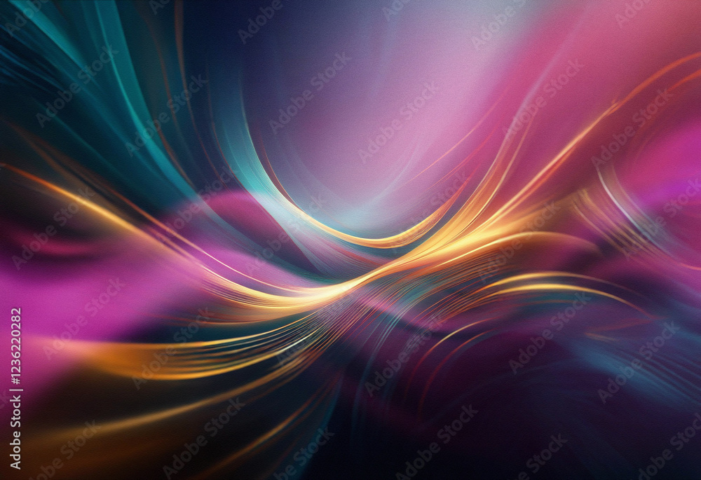 Poster Abstract sci-fi background created with a double exposure technique.  Swirling, vibrant colors and glowing lines create a dynamic, ethereal effect.