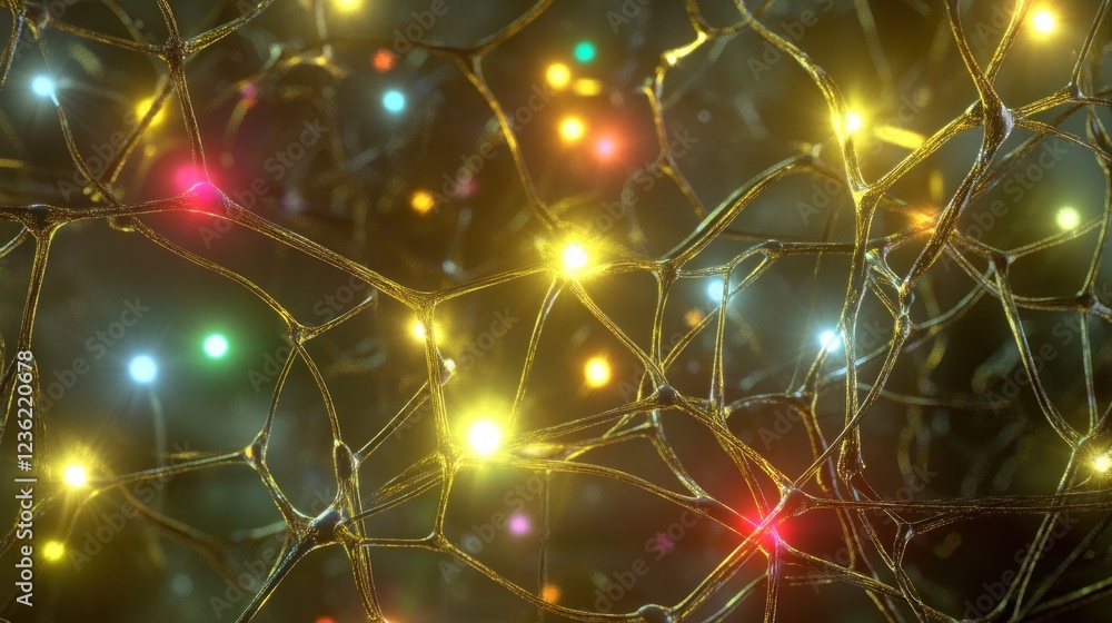 Aufkleber network of neurons or neural connections with glowing points in abstract 3d