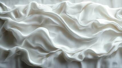 Fototapeta premium Soft white fabric draped elegantly, showcasing smooth, flowing textures and gentle waves. Perfect for backgrounds or textile designs