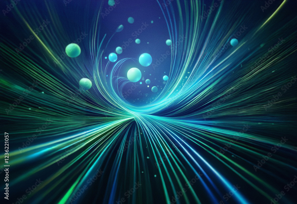 Poster abstract sci-fi double exposure artwork. glowing lines converge into a swirling vortex against a dar