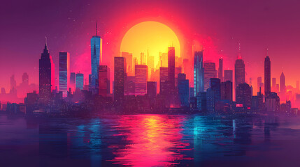 Fototapeta premium city skyline at sunset illustration