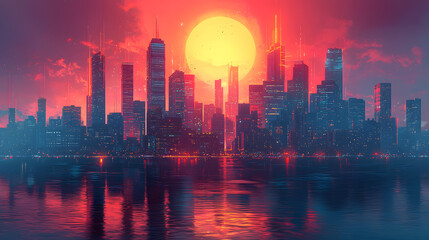 Fototapeta premium city skyline at sunset