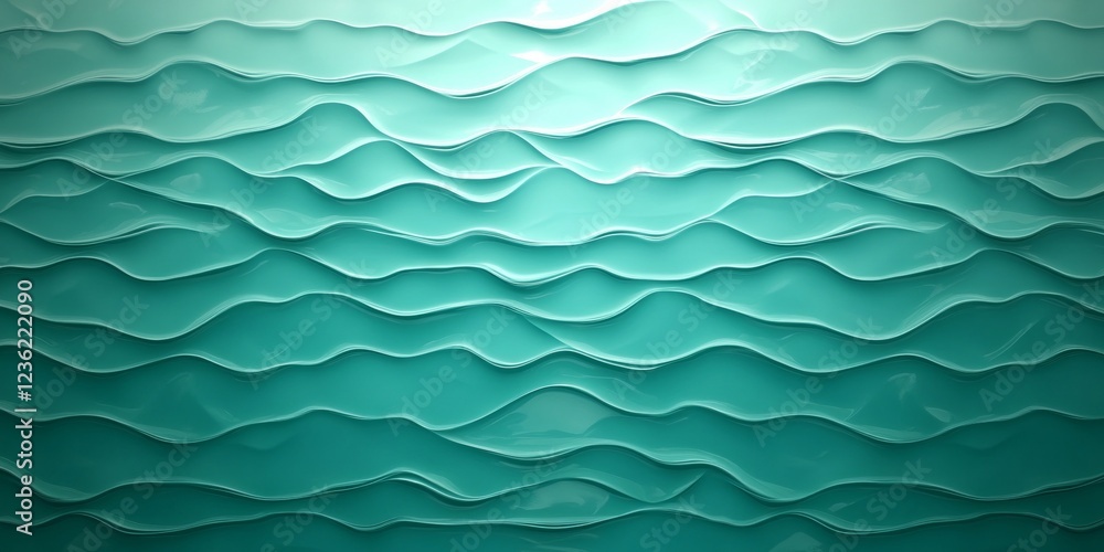 Poster soft mint green background, 3d wave pattern texture, delicate and elegant design with a gradient