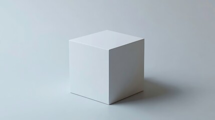 A single, clean, white cube on a light grey background.