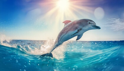 Fototapeta premium Delfin beim Sprung aus dem tiefblauen Ozean