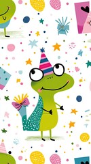 Obraz premium Happy Birthday Frog Party Celebration