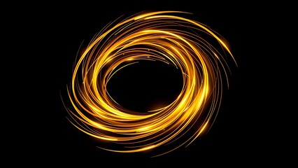 Golden Energy Swirl with Light Trails on a Black Background
