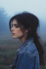 Fototapeta premium Woman with long hair and denim jacket