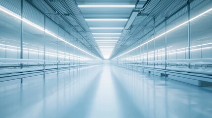 Obraz premium A modern dairy barn with rows of cows and a clean, organized interior designed for efficient dairy farming.