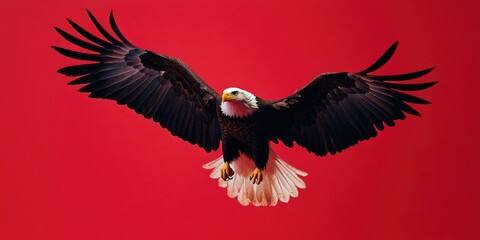 Fototapeta premium Bald eagle in flight with open wings