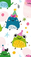 Happy Party Frogs in Festive Hats