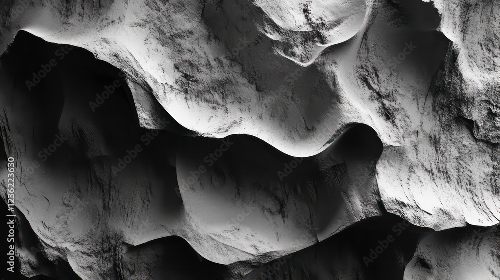 Aufkleber Abstract grayscale image of textured rock surface, showing layers and shadows.