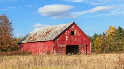 Obraz premium A large pole barn with steel siding, offering ample storage space for farm machinery and supplies.