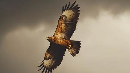 Obraz premium Eagle soaring, dramatic cloudscape, wildlife photography, nature