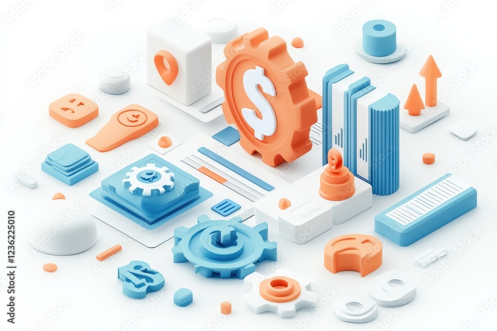 Poster detailed financial icons with clean minimalist design showcasing various data points and analytics f