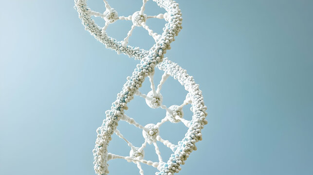 DNA structure displayed against a light background highlighting its double helix form and molecular composition