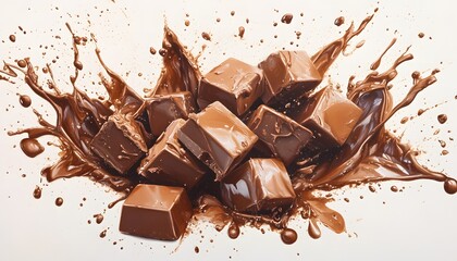 Fototapeta premium Melted Chocolate Cubes Splashing Delightfully