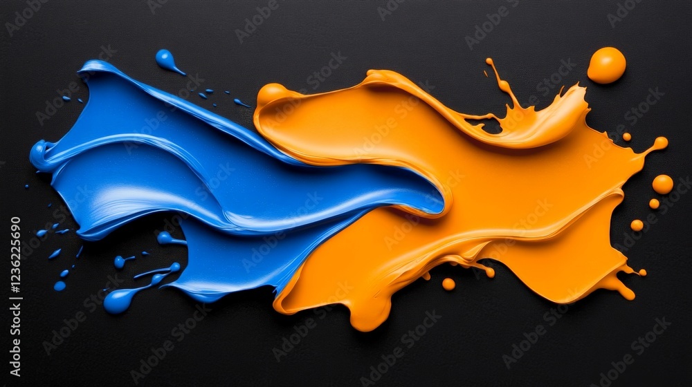 Poster blue and orange paint swirl: a vibrant abstract image featuring dynamic swirls of blue and orange pa