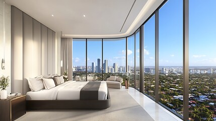 Luxurious Modern Bedroom Panoramic City View