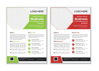 A bundle of 2 templates of different colours a 4 flyer template. Modern business flyer template,  Creative professional editable vector template design.