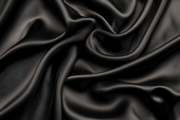 Fototapeta premium Luxurious deep black fabric folds create elegant texture, enhanced by soft lighting that highlights smoothness and richness of material