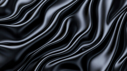 Obraz premium Sleek black fabric with smooth, flowing waves creating luxurious texture. reflective surface enhances elegance and depth of material, perfect for various design applications